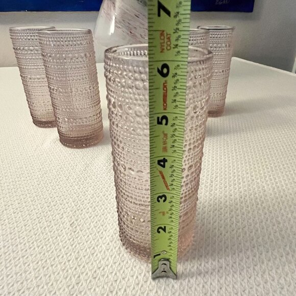 NWOT BKLYN Steel C Dotted Light Pink Tall Glass Cups Set of 5 - Picture 5 of 6